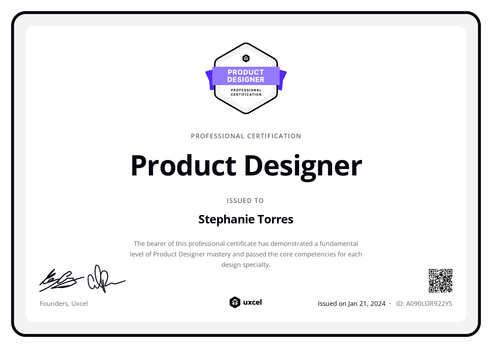 Stephanie Torres's certificate